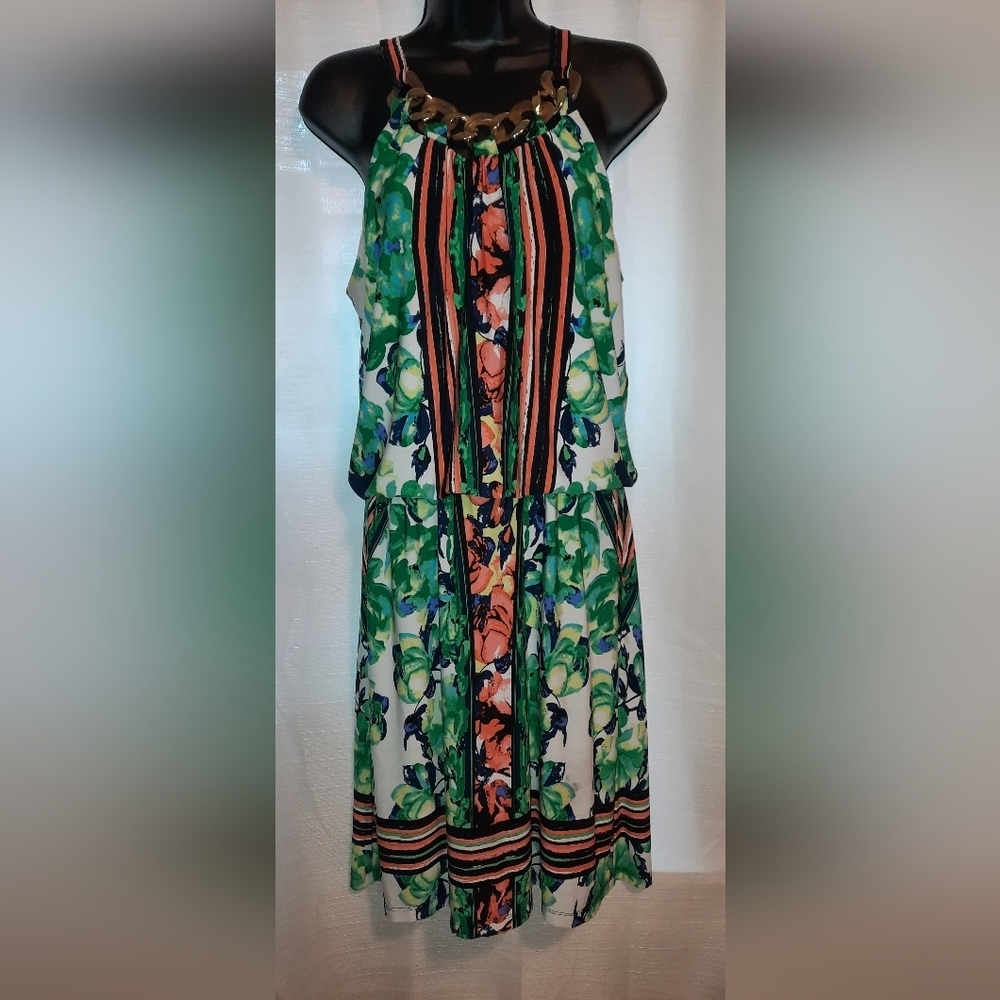 Chetta B Green and Orange Floral Midi Dress - Picture 8 of 10
